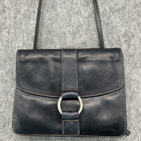 Fossil Handbags - VTG Fossil Black Pebbled Leather Crossbody Purse Bag (8.5"x7")